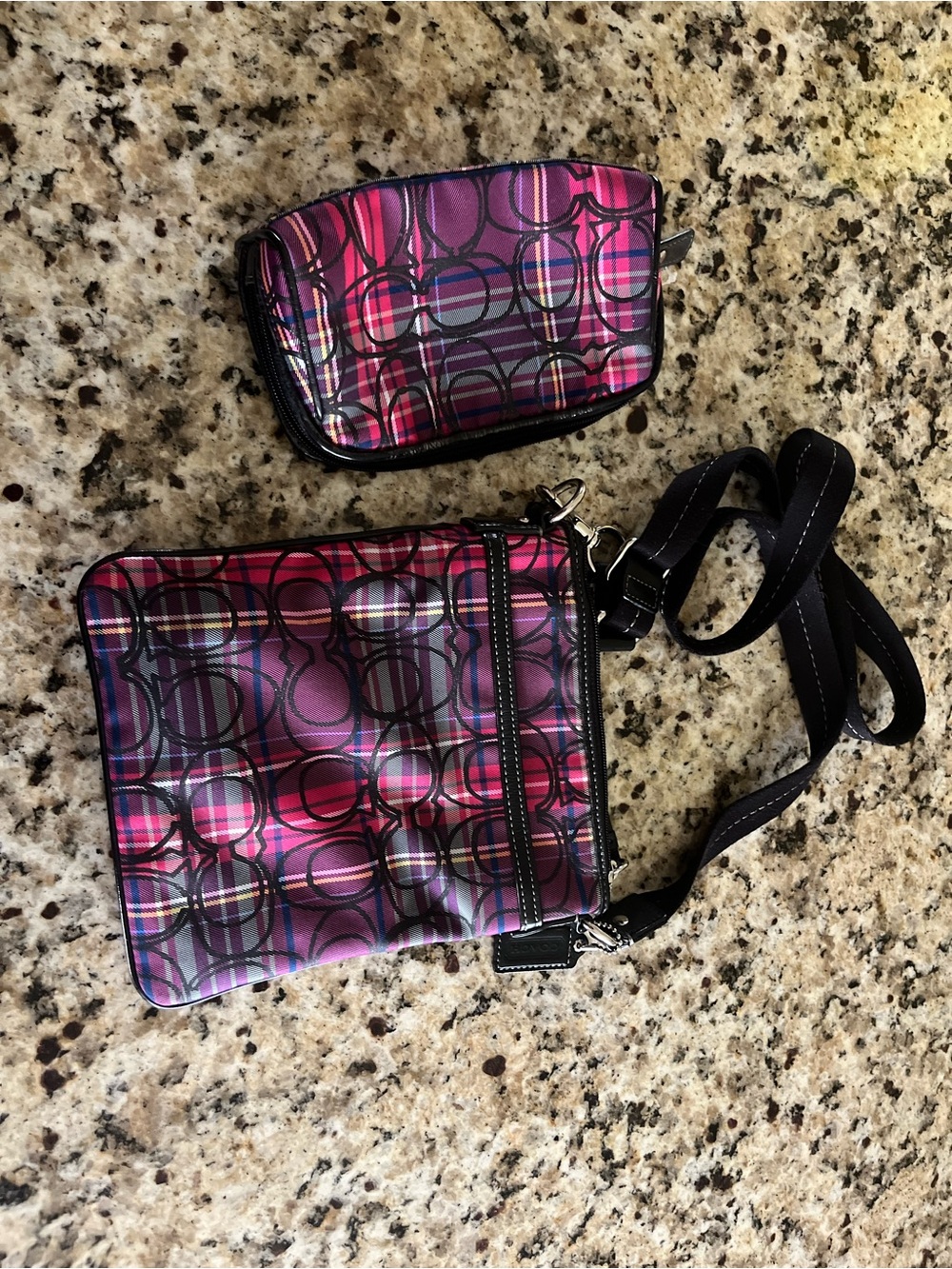 Pink and Purple Graphic Crossbody with Matching Pouch